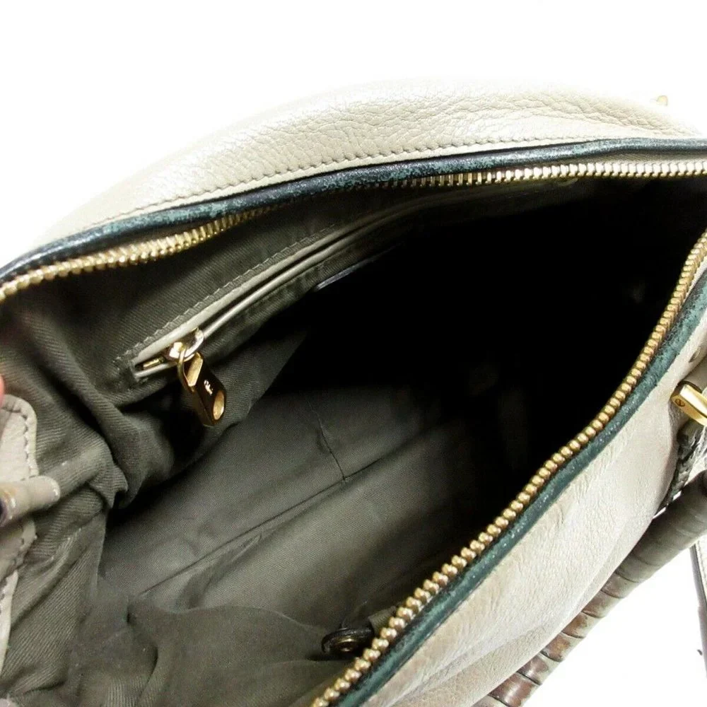 Auth Chloe Marcie Gray Beige Leather Handbag